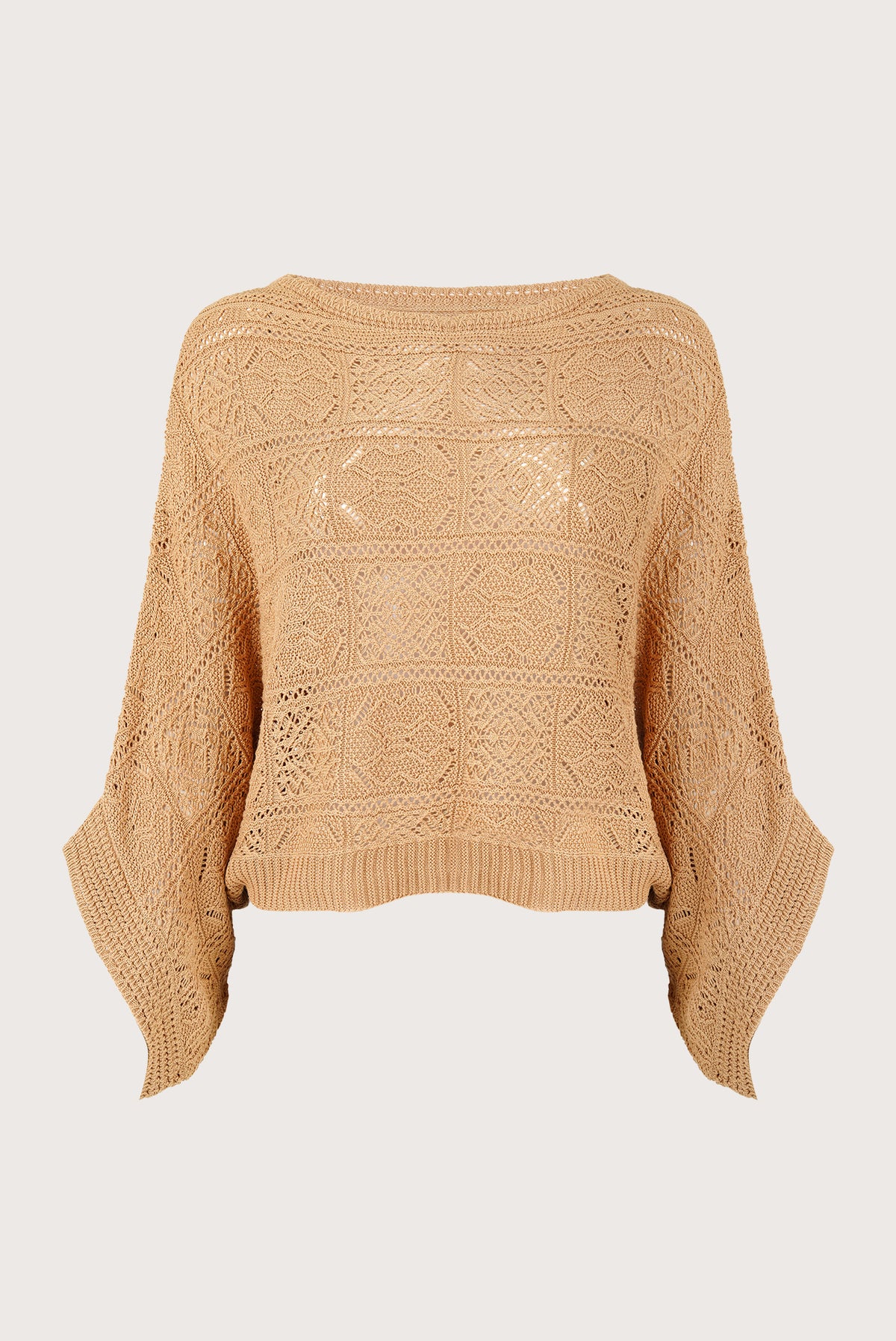 Beige open-knit poncho