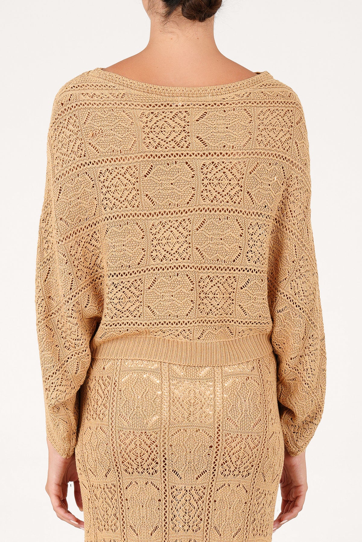 Beige open-knit poncho