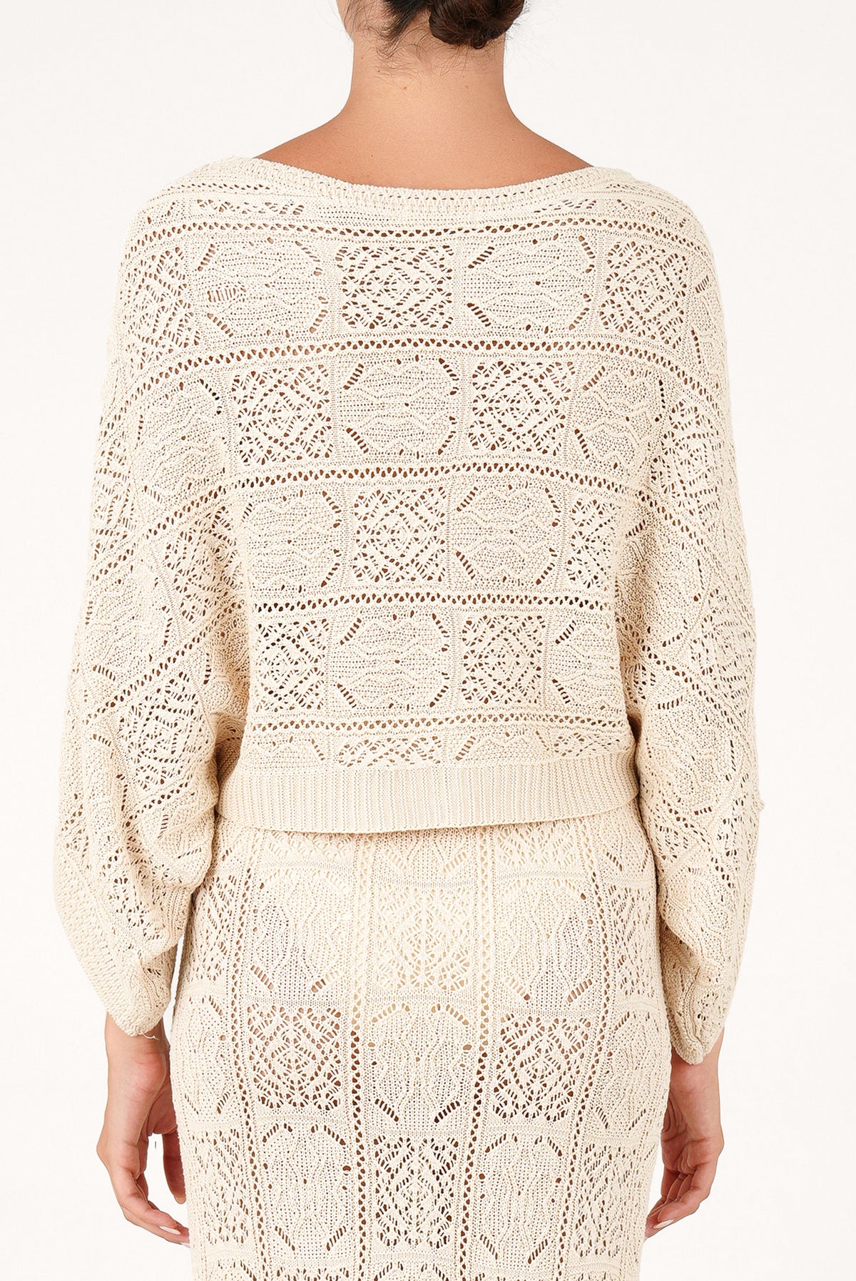 Off-white open-knit poncho