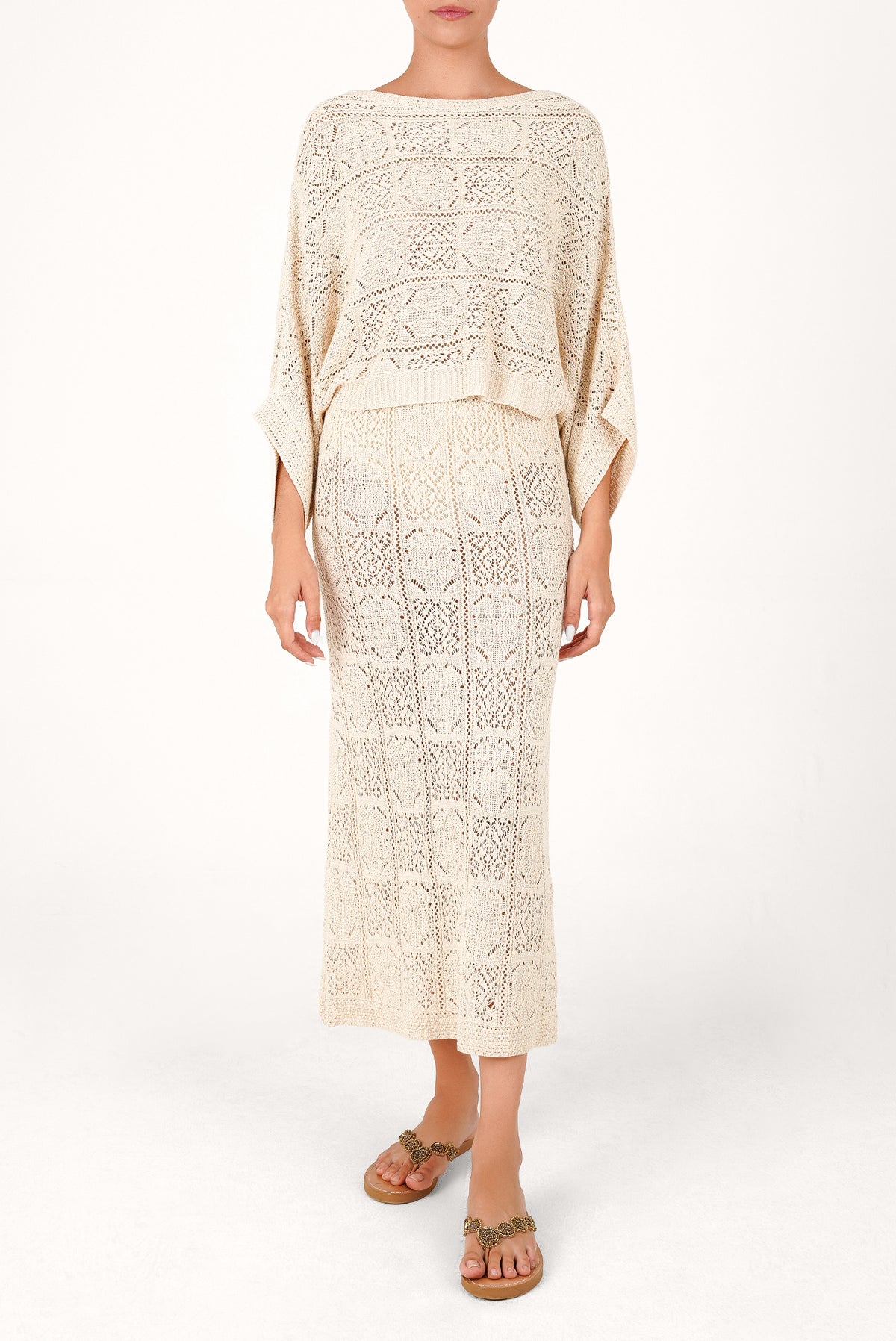 Off-white open-knit poncho