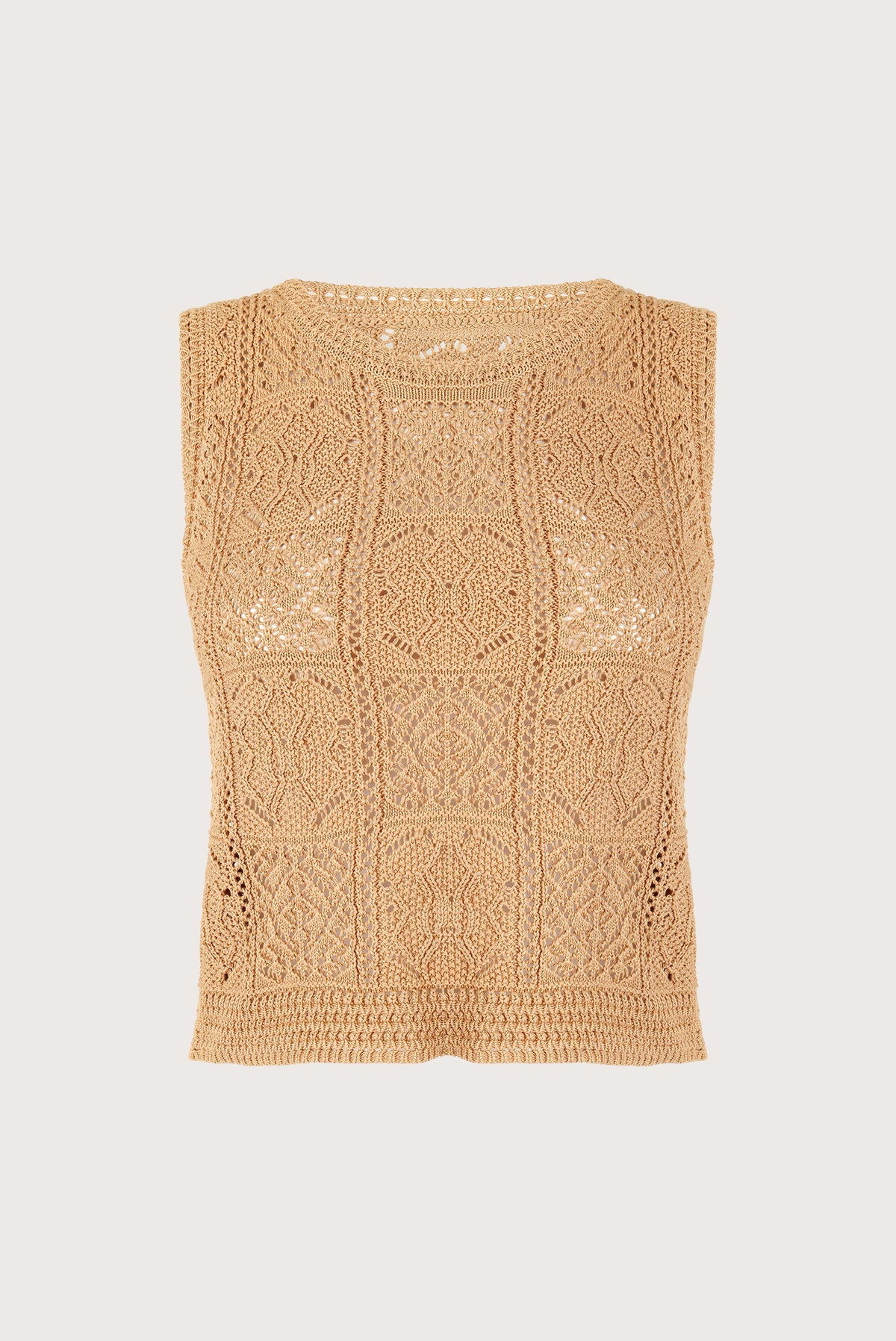 Beige sleeveless open-knit top