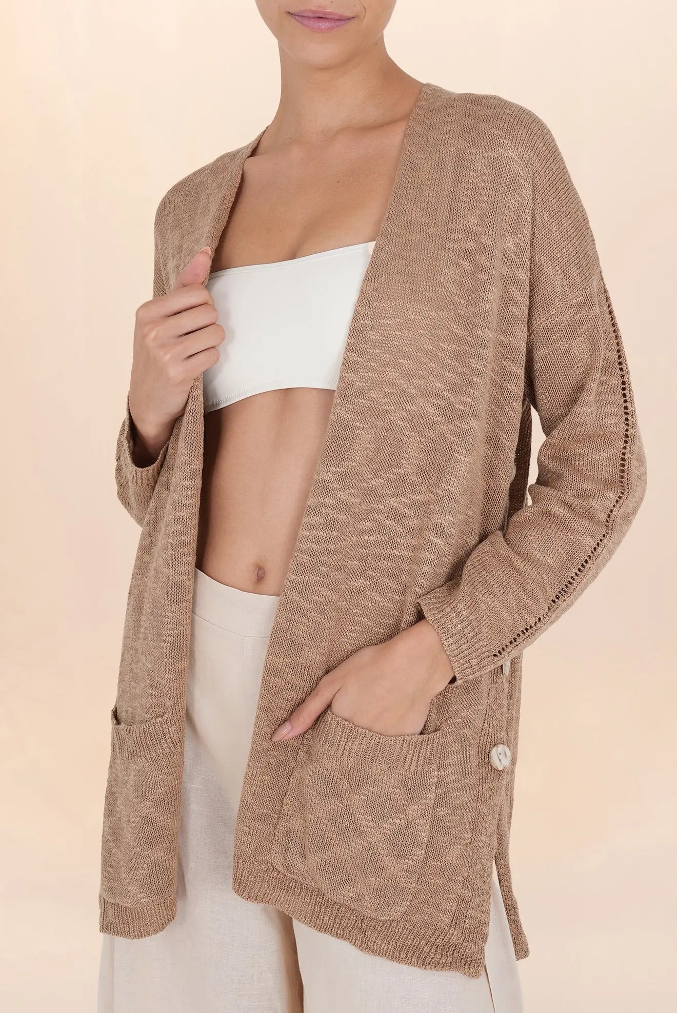 CARDIGAN CON BOLSILLOS PERLA TAUPE Zingara