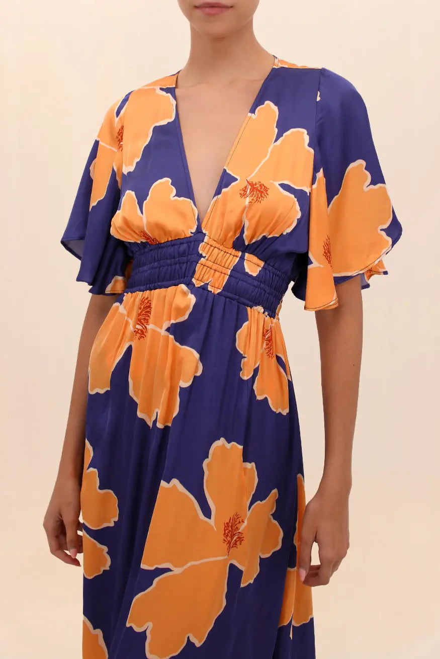 Pompeya Long Dress in Orange and Blue Floral | Sophisticated Look Pompeya Long Dress in Orange and Blue Floral | Sophisticated Look