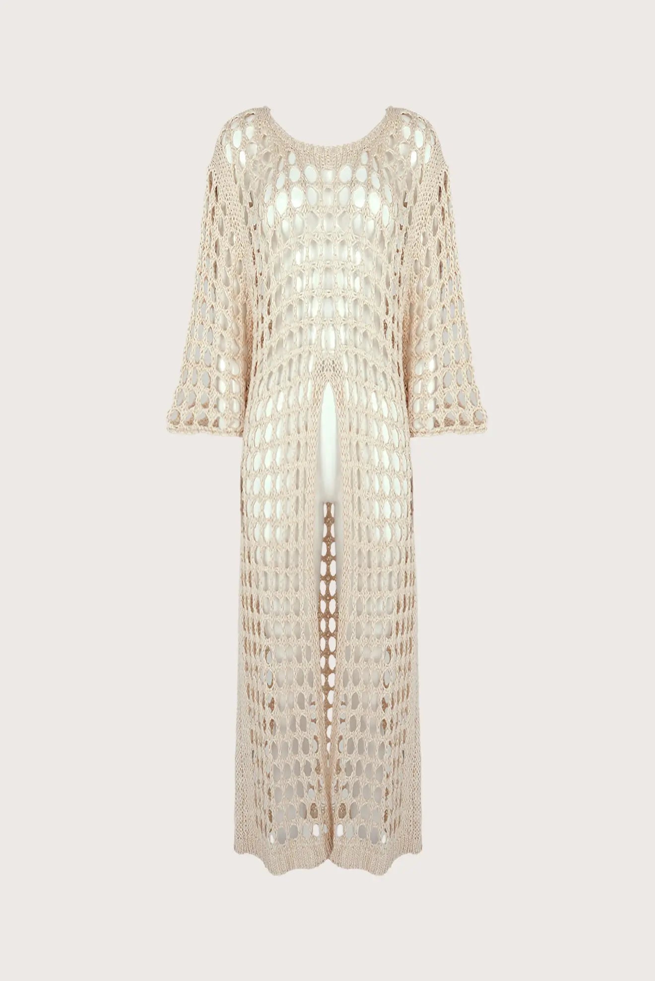 Long natural crochet dress with front slit | Timeless